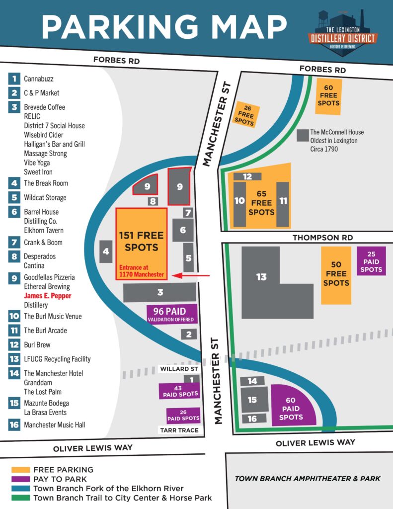 Parking map for James E. Pepper Distillery